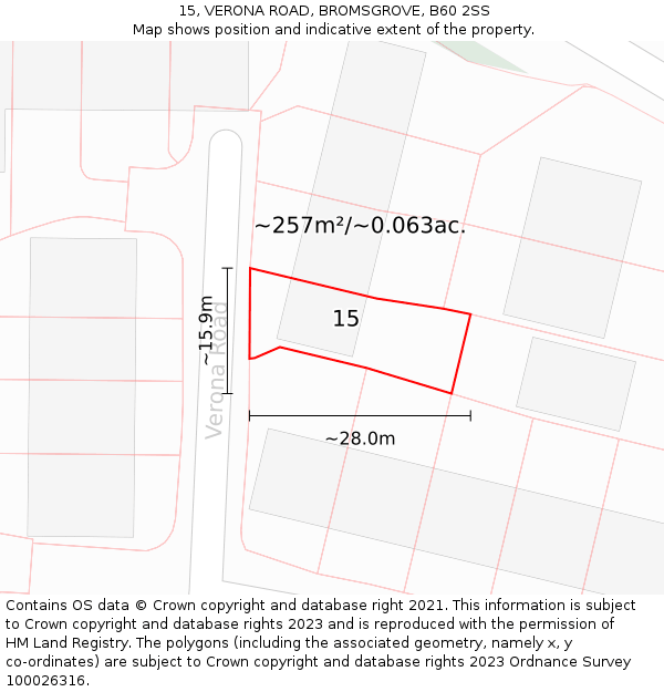 15, VERONA ROAD, BROMSGROVE, B60 2SS: Plot and title map