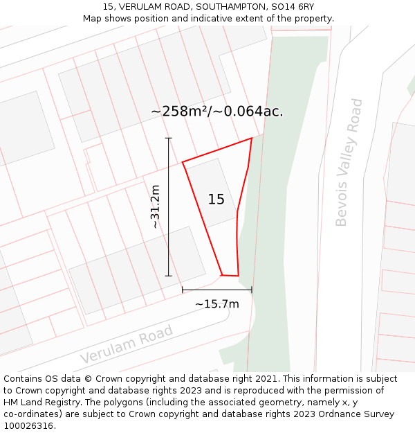 15, VERULAM ROAD, SOUTHAMPTON, SO14 6RY: Plot and title map