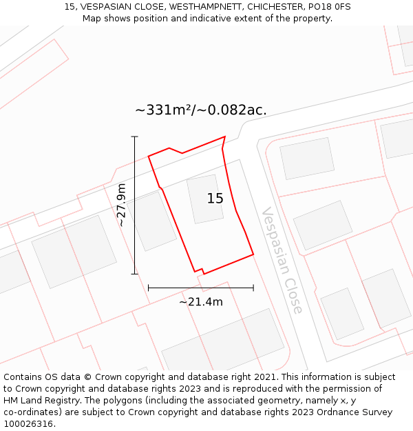 15, VESPASIAN CLOSE, WESTHAMPNETT, CHICHESTER, PO18 0FS: Plot and title map