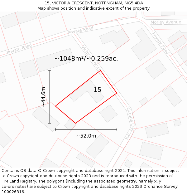 15, VICTORIA CRESCENT, NOTTINGHAM, NG5 4DA: Plot and title map