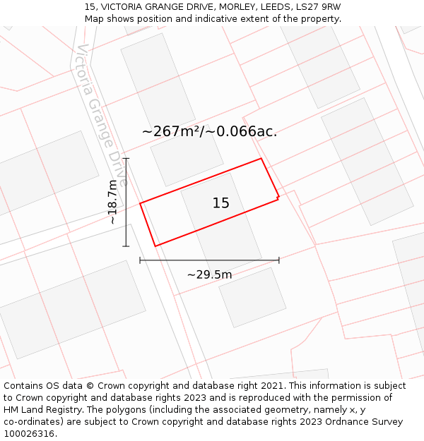 15, VICTORIA GRANGE DRIVE, MORLEY, LEEDS, LS27 9RW: Plot and title map