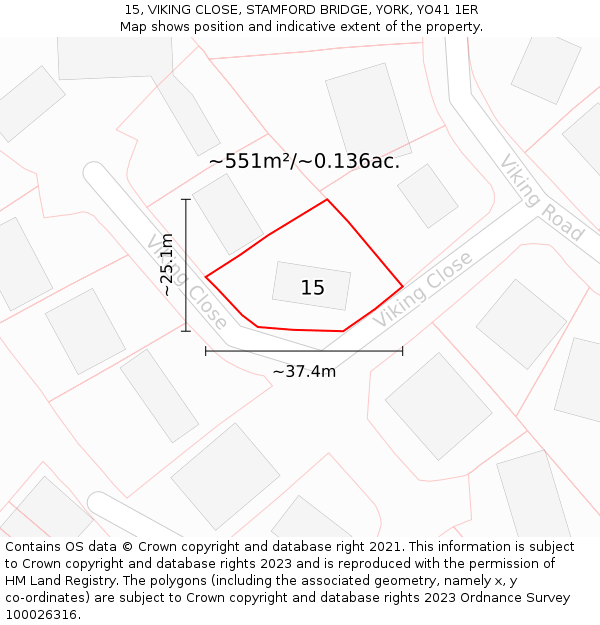 15, VIKING CLOSE, STAMFORD BRIDGE, YORK, YO41 1ER: Plot and title map