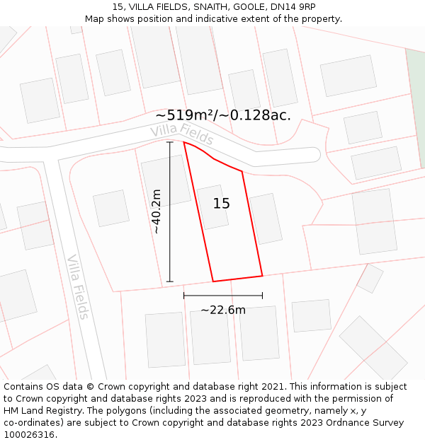 15, VILLA FIELDS, SNAITH, GOOLE, DN14 9RP: Plot and title map