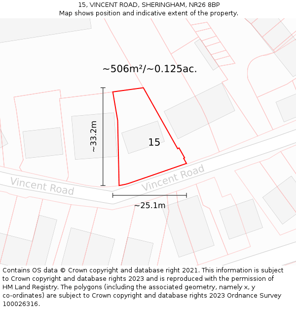 15, VINCENT ROAD, SHERINGHAM, NR26 8BP: Plot and title map