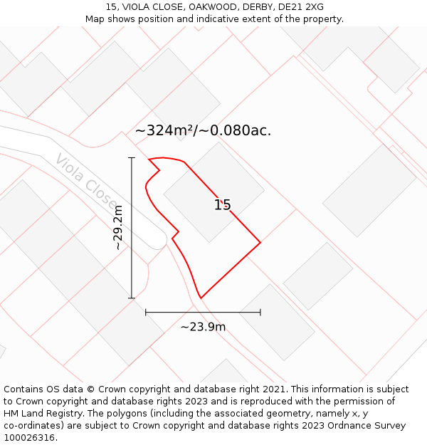 15, VIOLA CLOSE, OAKWOOD, DERBY, DE21 2XG: Plot and title map