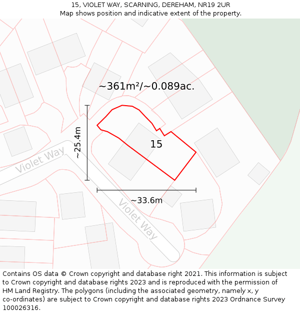 15, VIOLET WAY, SCARNING, DEREHAM, NR19 2UR: Plot and title map