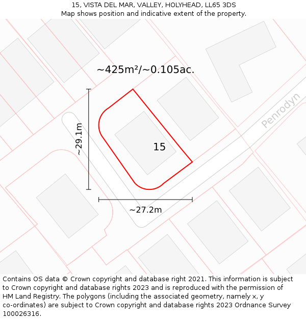 15, VISTA DEL MAR, VALLEY, HOLYHEAD, LL65 3DS: Plot and title map