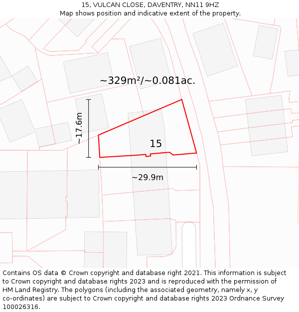 15, VULCAN CLOSE, DAVENTRY, NN11 9HZ: Plot and title map