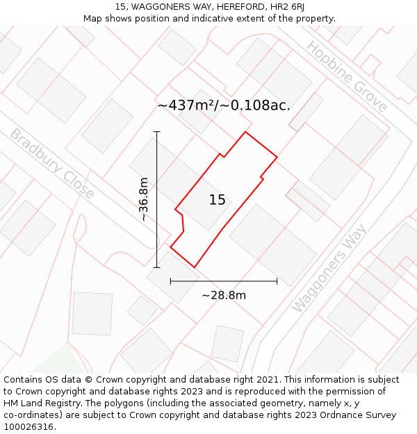 15, WAGGONERS WAY, HEREFORD, HR2 6RJ: Plot and title map
