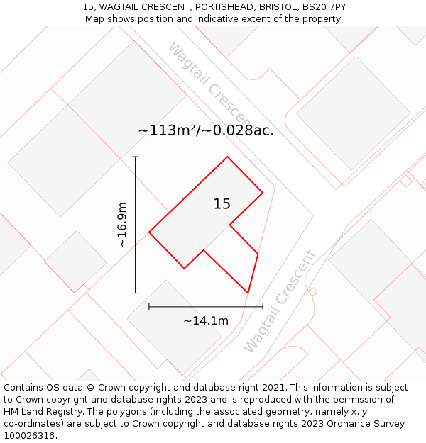 15, WAGTAIL CRESCENT, PORTISHEAD, BRISTOL, BS20 7PY: Plot and title map