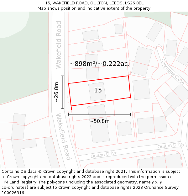 15, WAKEFIELD ROAD, OULTON, LEEDS, LS26 8EL: Plot and title map