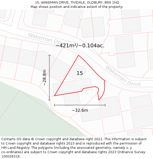 15, WAKEMAN DRIVE, TIVIDALE, OLDBURY, B69 1NQ: Plot and title map