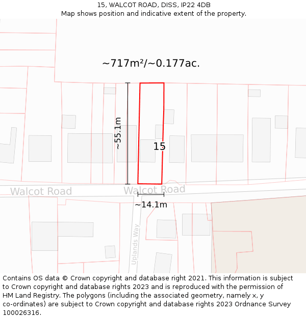 15, WALCOT ROAD, DISS, IP22 4DB: Plot and title map