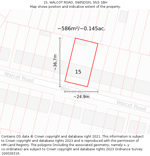 15, WALCOT ROAD, SWINDON, SN3 1BH: Plot and title map