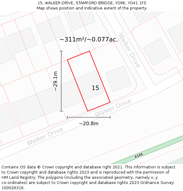 15, WALKER DRIVE, STAMFORD BRIDGE, YORK, YO41 1FS: Plot and title map