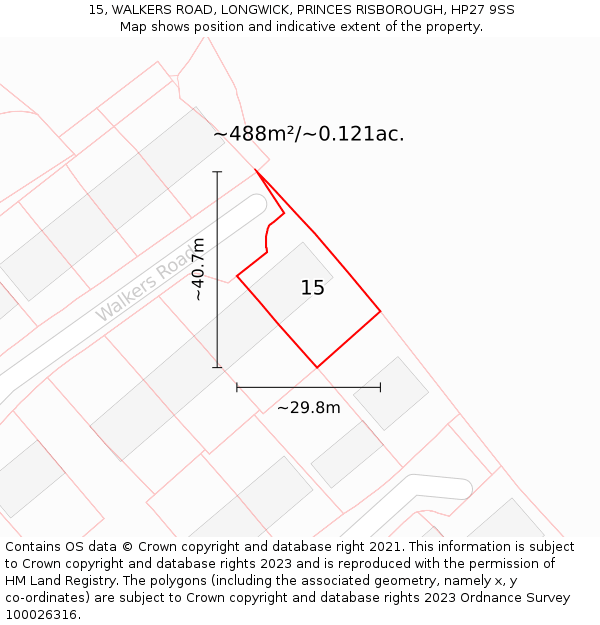 15, WALKERS ROAD, LONGWICK, PRINCES RISBOROUGH, HP27 9SS: Plot and title map