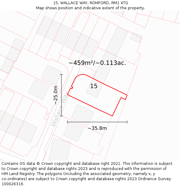 15, WALLACE WAY, ROMFORD, RM1 4TG: Plot and title map