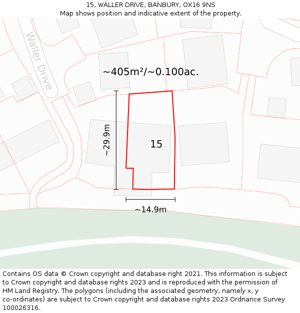 15, WALLER DRIVE, BANBURY, OX16 9NS: Plot and title map