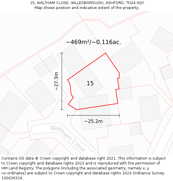 15, WALTHAM CLOSE, WILLESBOROUGH, ASHFORD, TN24 0QY: Plot and title map