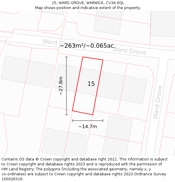 15, WARD GROVE, WARWICK, CV34 6QL: Plot and title map