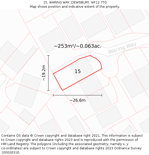 15, WARING WAY, DEWSBURY, WF12 7TG: Plot and title map