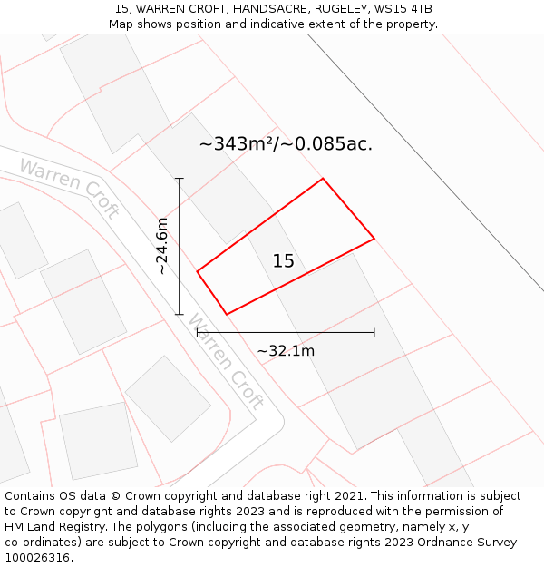 15, WARREN CROFT, HANDSACRE, RUGELEY, WS15 4TB: Plot and title map