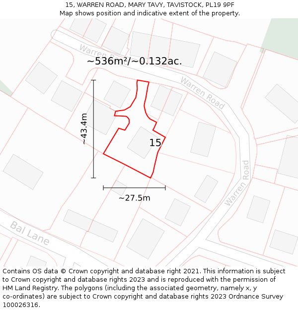 15, WARREN ROAD, MARY TAVY, TAVISTOCK, PL19 9PF: Plot and title map