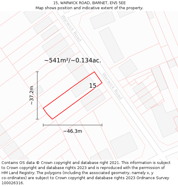 15, WARWICK ROAD, BARNET, EN5 5EE: Plot and title map
