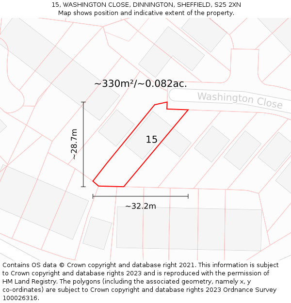 15, WASHINGTON CLOSE, DINNINGTON, SHEFFIELD, S25 2XN: Plot and title map