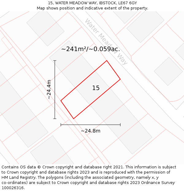 15, WATER MEADOW WAY, IBSTOCK, LE67 6GY: Plot and title map