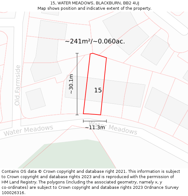 15, WATER MEADOWS, BLACKBURN, BB2 4UJ: Plot and title map