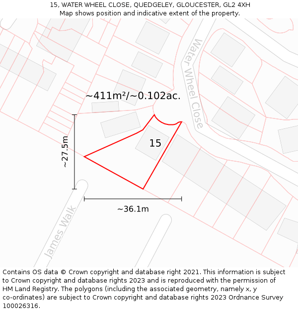 15, WATER WHEEL CLOSE, QUEDGELEY, GLOUCESTER, GL2 4XH: Plot and title map