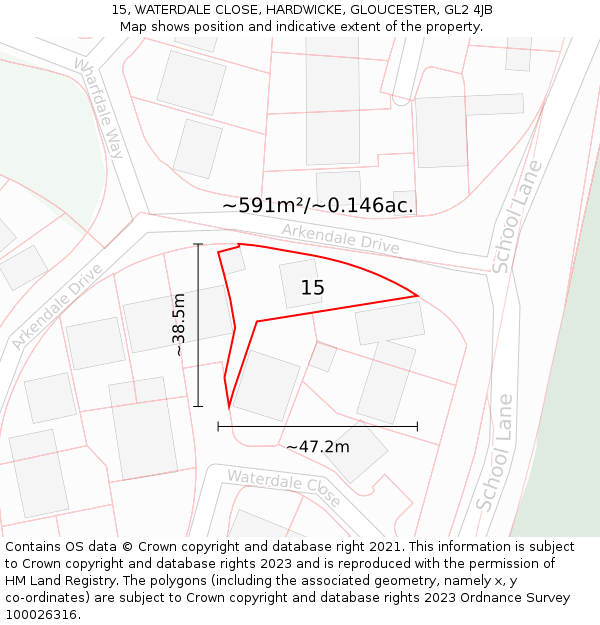 15, WATERDALE CLOSE, HARDWICKE, GLOUCESTER, GL2 4JB: Plot and title map