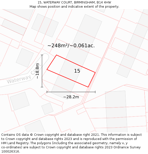 15, WATERWAY COURT, BIRMINGHAM, B14 4HW: Plot and title map