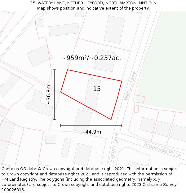 15, WATERY LANE, NETHER HEYFORD, NORTHAMPTON, NN7 3LN: Plot and title map