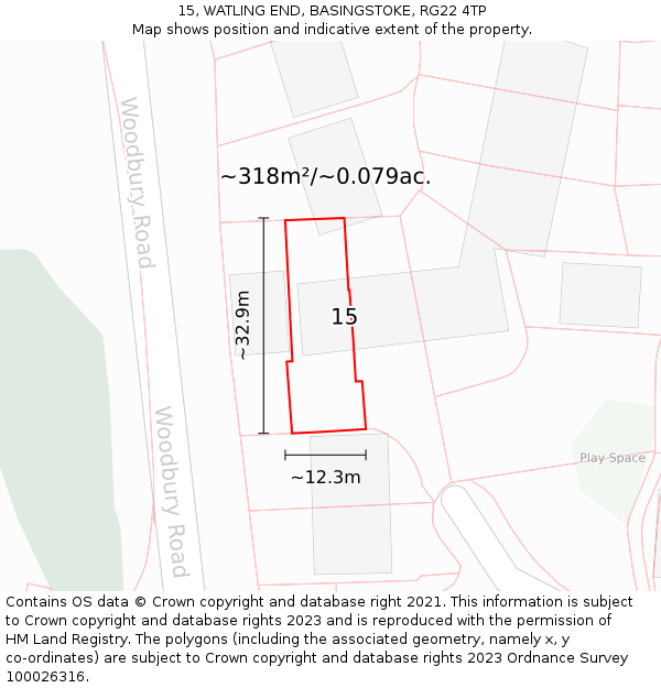 15, WATLING END, BASINGSTOKE, RG22 4TP: Plot and title map
