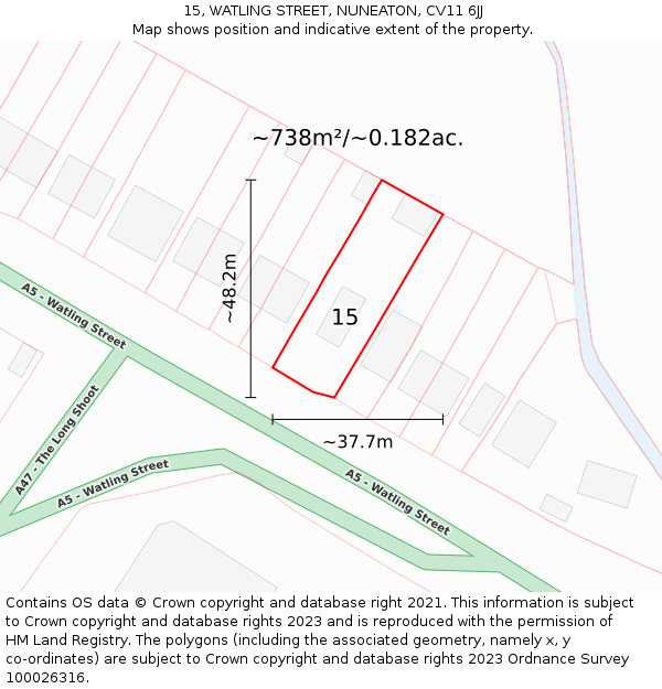 15, WATLING STREET, NUNEATON, CV11 6JJ: Plot and title map