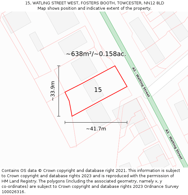 15, WATLING STREET WEST, FOSTERS BOOTH, TOWCESTER, NN12 8LD: Plot and title map