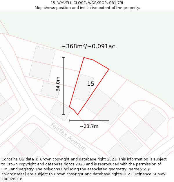 15, WAVELL CLOSE, WORKSOP, S81 7RL: Plot and title map