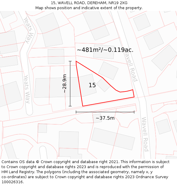 15, WAVELL ROAD, DEREHAM, NR19 2XG: Plot and title map