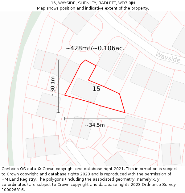 15, WAYSIDE, SHENLEY, RADLETT, WD7 9JN: Plot and title map