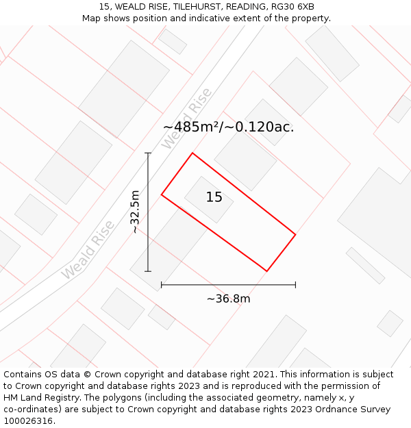 15, WEALD RISE, TILEHURST, READING, RG30 6XB: Plot and title map