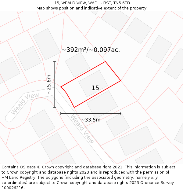 15, WEALD VIEW, WADHURST, TN5 6EB: Plot and title map