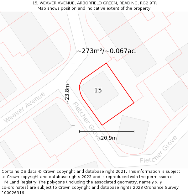 15, WEAVER AVENUE, ARBORFIELD GREEN, READING, RG2 9TR: Plot and title map