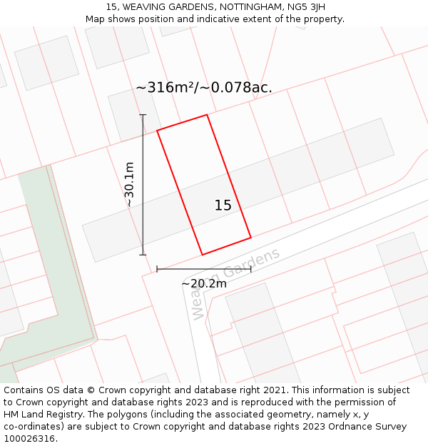 15, WEAVING GARDENS, NOTTINGHAM, NG5 3JH: Plot and title map