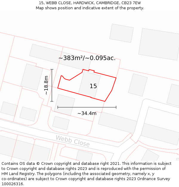 15, WEBB CLOSE, HARDWICK, CAMBRIDGE, CB23 7EW: Plot and title map