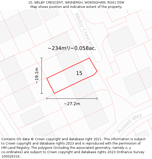 15, WELBY CRESCENT, WINNERSH, WOKINGHAM, RG41 5SW: Plot and title map