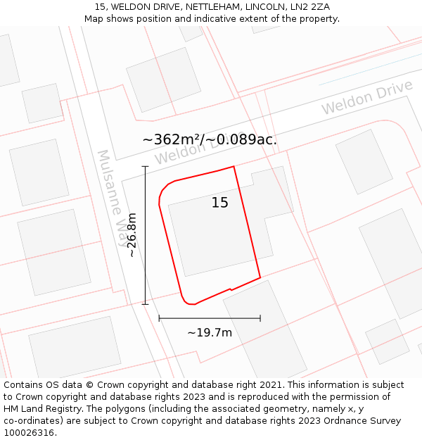 15, WELDON DRIVE, NETTLEHAM, LINCOLN, LN2 2ZA: Plot and title map