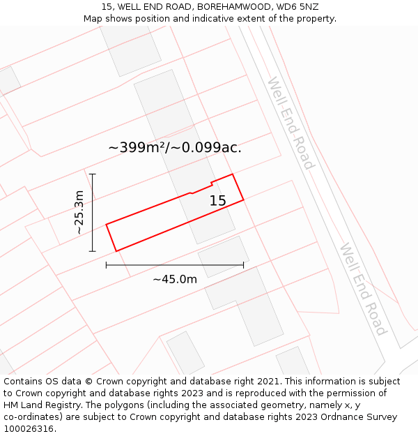15, WELL END ROAD, BOREHAMWOOD, WD6 5NZ: Plot and title map