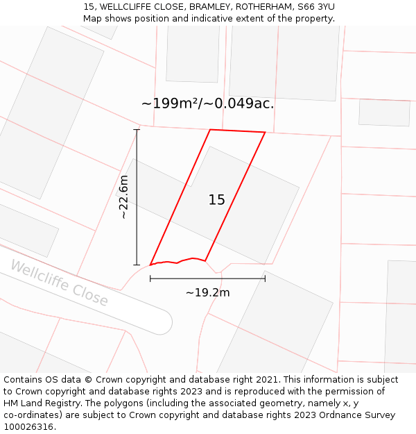 15, WELLCLIFFE CLOSE, BRAMLEY, ROTHERHAM, S66 3YU: Plot and title map